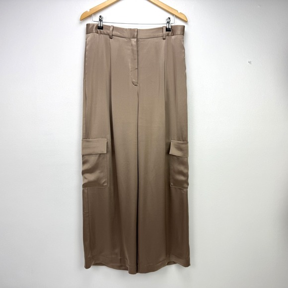 Babaton Pants - Babaton Aritzia Outgoing Satin Cargo Pants Womens 12 Taupe Pleated Party Holiday